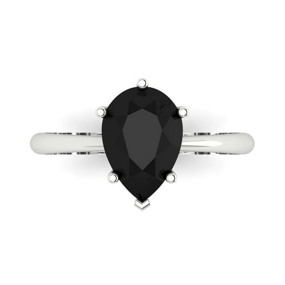 Solitaire Engagement Ring for Women - 2ct Natural Onyx in 14K White Gold Promise Ring