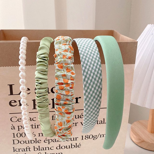 Banda para el cabello con perlas para primavera y verano que combina con el lavado facial, accesorios para el cabello, mechones de tela con pliegues en la parte superior y craneal alto para mujer,