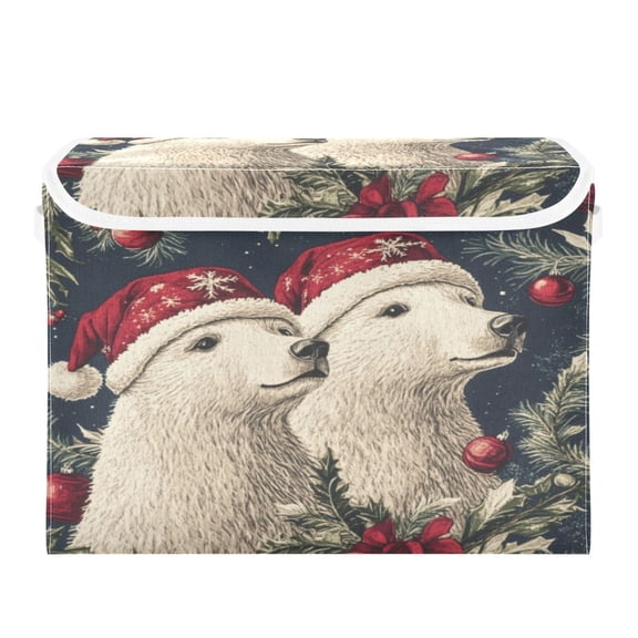 Storage Box With Lid 16.5x12.6x11.8In Foldable Stacked Household Storage Box Two Christmas Bears
