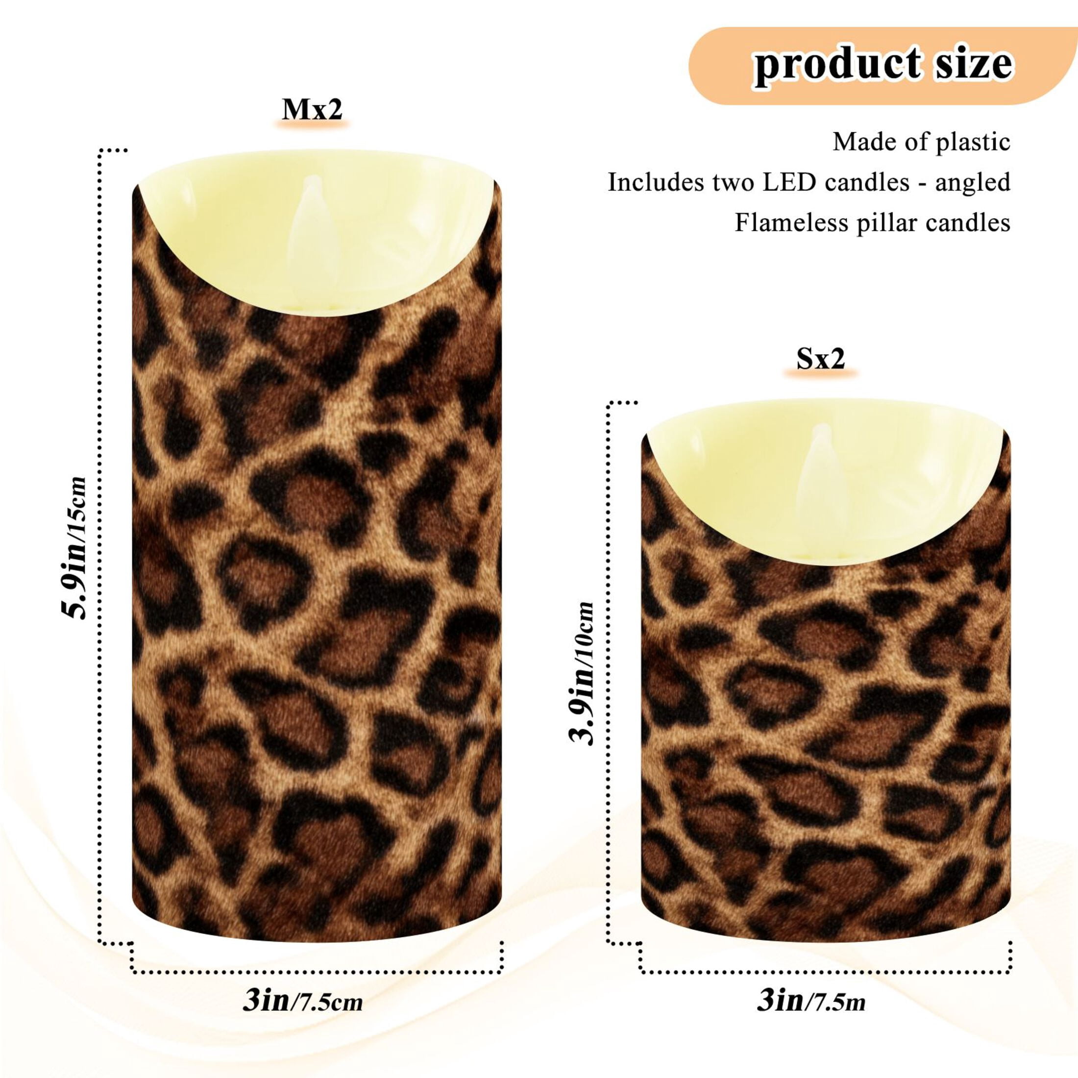 Iauyy Flameless Candles Battery Operated LED Pillar Candles with Remote and Timer, Brown Leopard Print Set of 2 （M)