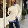 thumbnail image 5 of Mifsaly Womens Sweatshirt Fake Two Piece Layered Look Sweatshirts Striped Patchwork Work Office Pullover Tops Beige,L, 5 of 9
