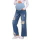 thumbnail image 4 of Jeans de maternidad desgastados y rasgados para mujeres, inspirados en el Día de la Madre, con parches de encaje y soporte sobre el vientre, pantalones de mezclilla para el embarazo, color azul., 4 of 6