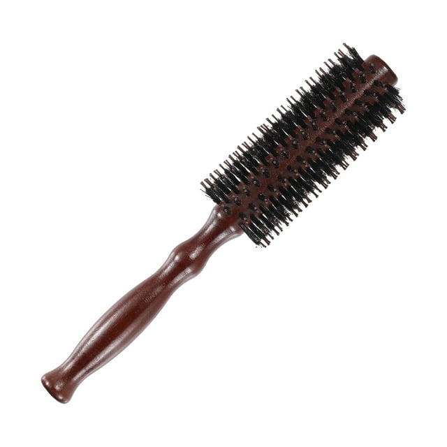 Unique Bargains Nylon Bristle Round Curling Hair Ruled Comb with Wood Handle for Hair Drying Styling Brown M Size 12 Row