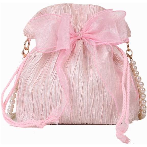 Vjnyvs Lace Bow Tote Bag White Pearl Handle Bag Evening Clutch Bag Summer Bucket Crossbody Bag Women Supply for Daily Matching