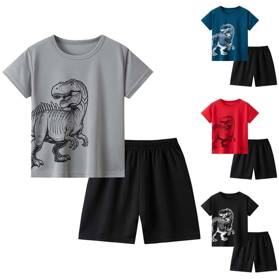 GCETTIC Baby Boy Outfits Boys Clothes Kids Spring Summer Cotton Cartoon Dinosaur Printed Short Sleeve Training Clothing Set 2-Piece,Size 9-10 Years