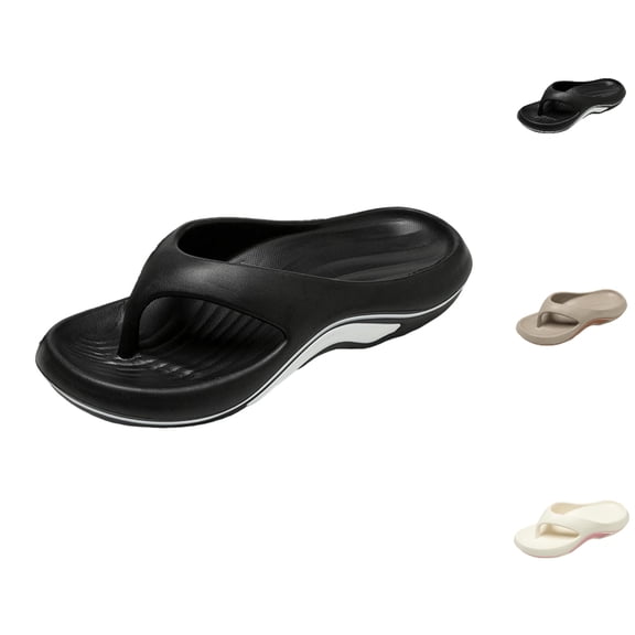 GPOECD Women's Summer Slide Sandals Comfortable Thick Sole Flip Flops Outdoor Beach Travel Toe Post Slippers Casual Wear With Jeans 03_Black,10