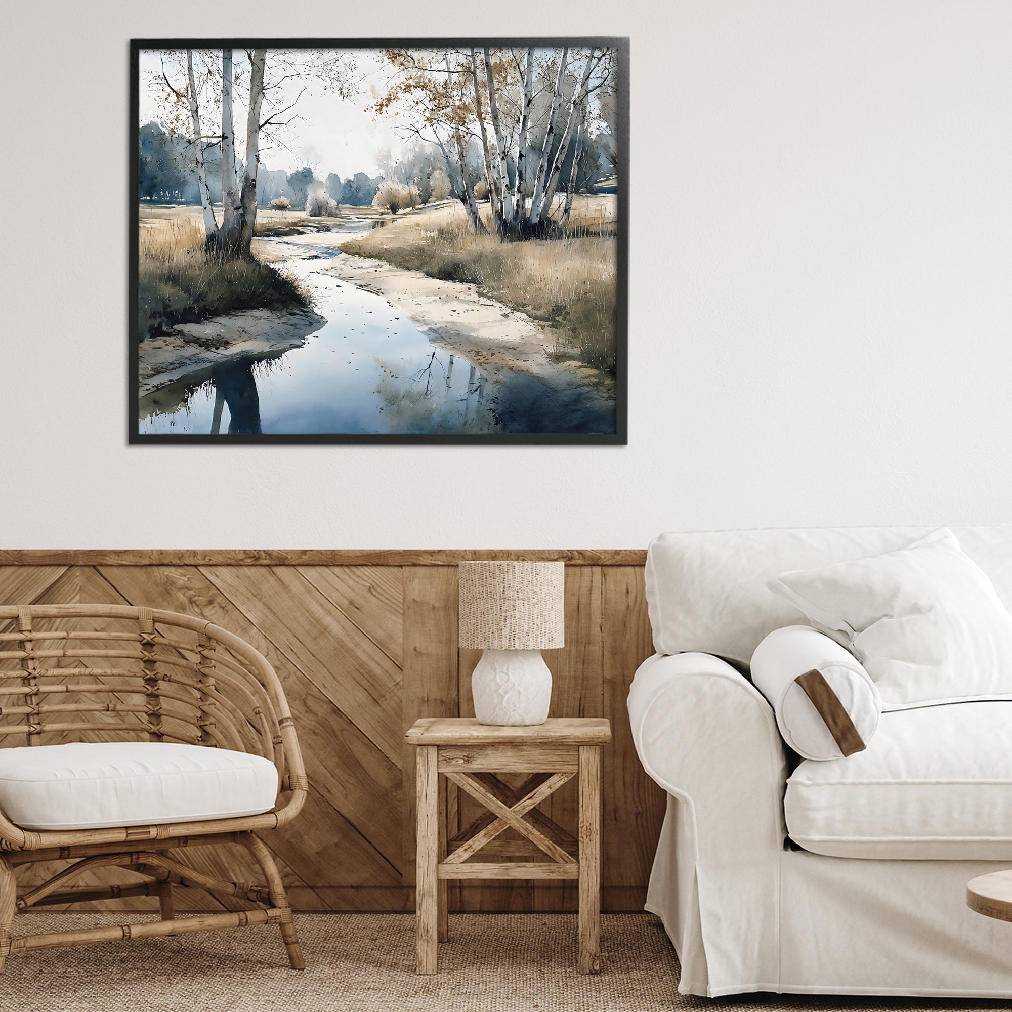 Stupell Industries Birch Tree Creek in Autumn Black Framed Giclee Art, design by Franklyn Gregory