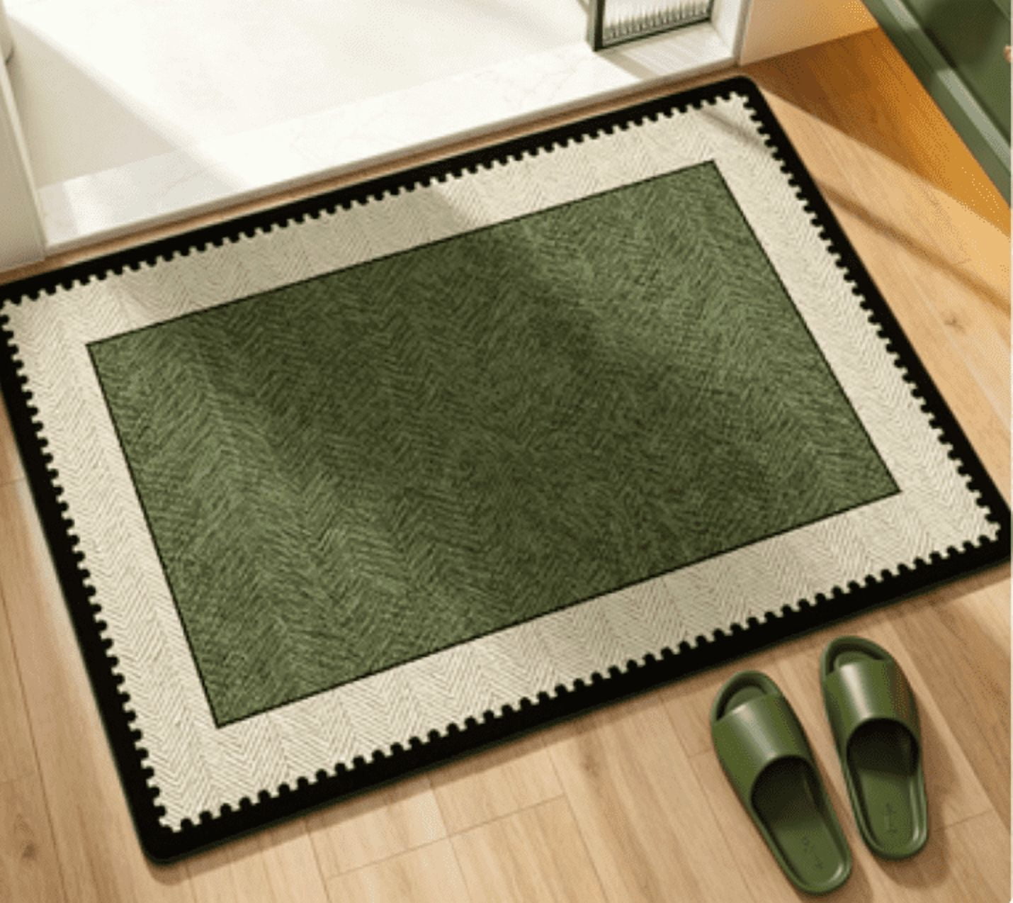 Mid Green Bathroom Rug Non Slip Absorbent Floor Mat, Soft Memory Foam Bath Rug for Kitchen Entryway Bedroom Shower Room Carpet with Quick Dry Surface and Anti Skid Backing