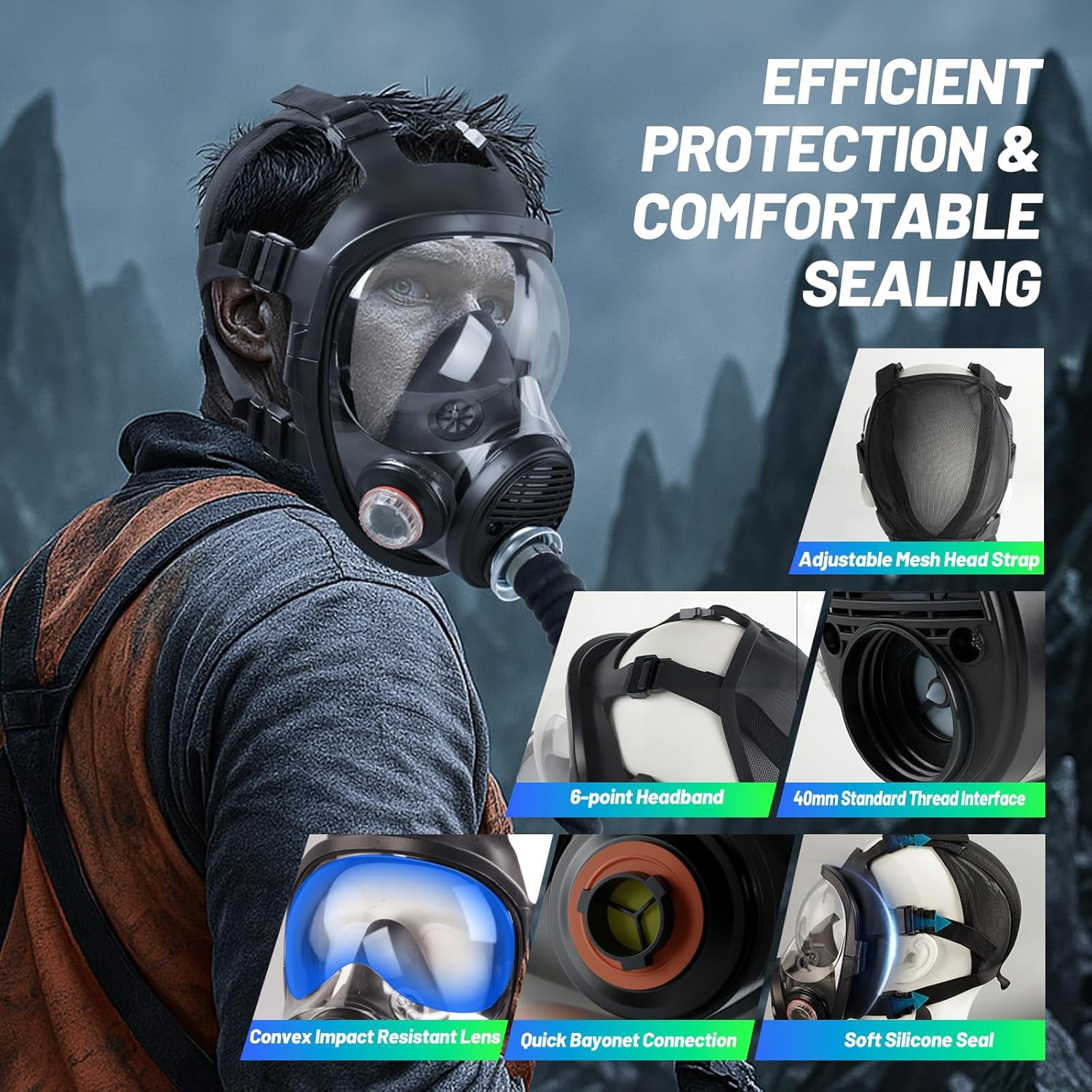 Portable PAPR Respirator System - High-Efficiency Powered Air Purifying Respirators with 33ft Long Hose - Large Airflow Supplied Air Respirator for Tunnel Construction Industrial