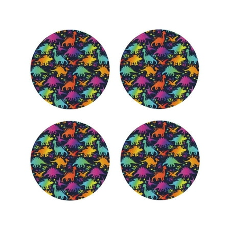 

Matuu Colorful Dinosaur for Cup Coasters Set of 4 Leather Coasters Desk Coasters for Office Measures 4” x 4”-Round Shape