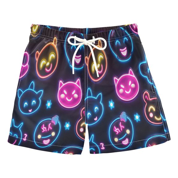 Kids' Soft & Stylish Beach Shorts 100% Quick-Dry Polyester Boys' Swim Board Shorts Cartoon Smiling Faces Swim Trunks