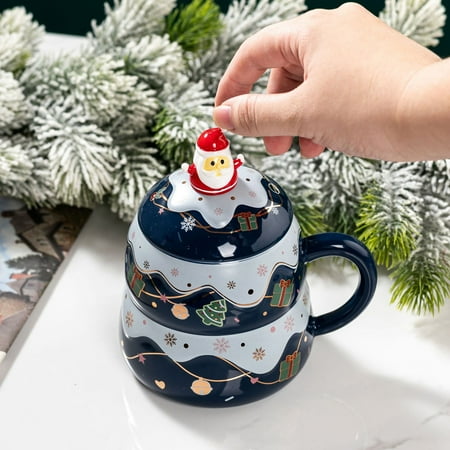 

HMPEAIIY Christmas Santa Snowman ChristmasTree Ceramic Cup With Lid Spoon Large Capacity Mug Cartoon Santa Water Cup To Give People The Christmas Coffee Mugs for Men Microwavable Mug Cups Set 12oz