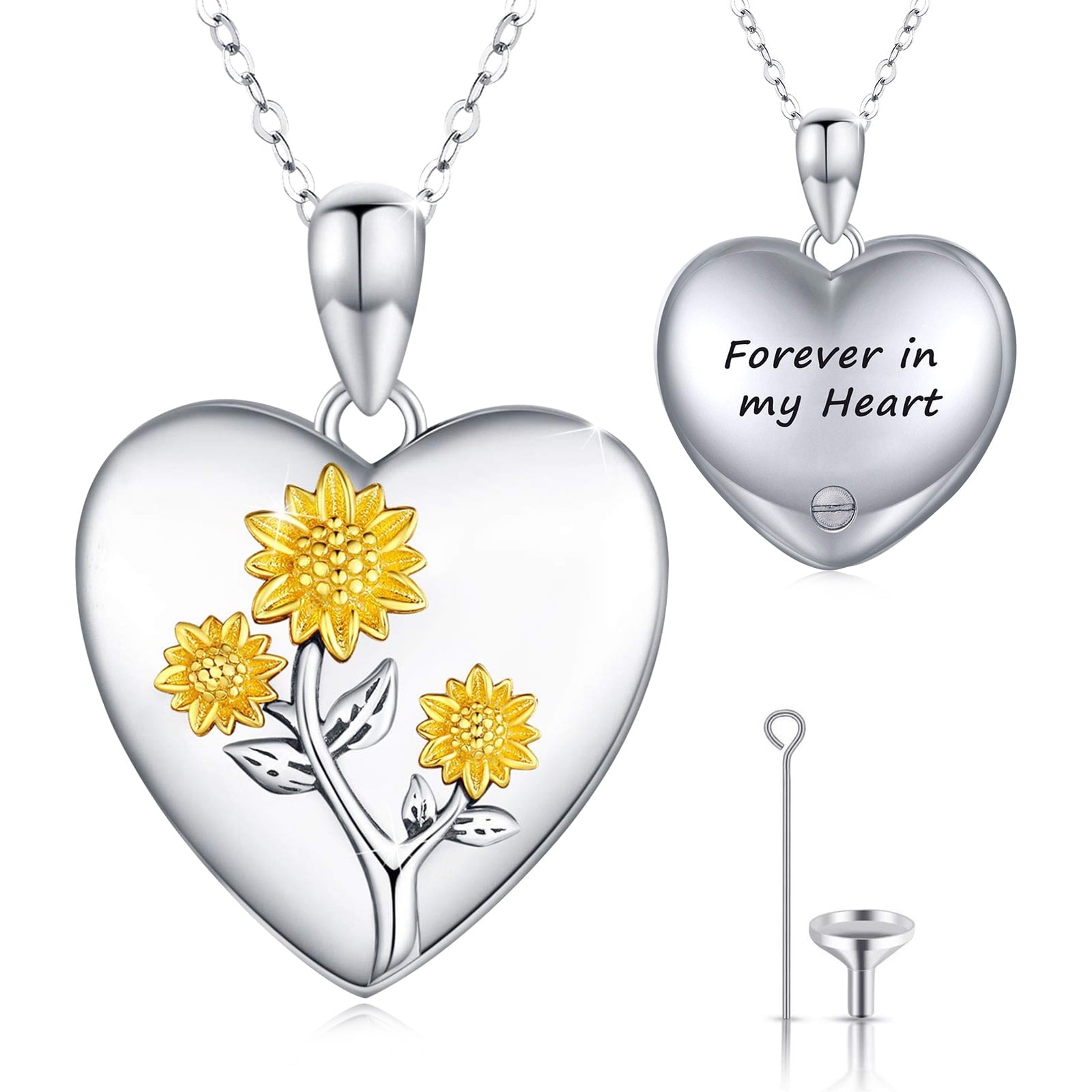 Coachuhhar Sunflower Urn Necklace for Ashes 925 Sterling Silver Pendant Cremation Necklace for Ashes Keepsake Memorial Jewelry Gifts for Women