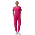 thumbnail image 4 of Minjewel Women's Round Neck Short Sleeve Scrubs for Women Set with Pockets, Lightweight & Professional Uniform for Nurses & Caregivers,Hot Pink L, 4 of 5