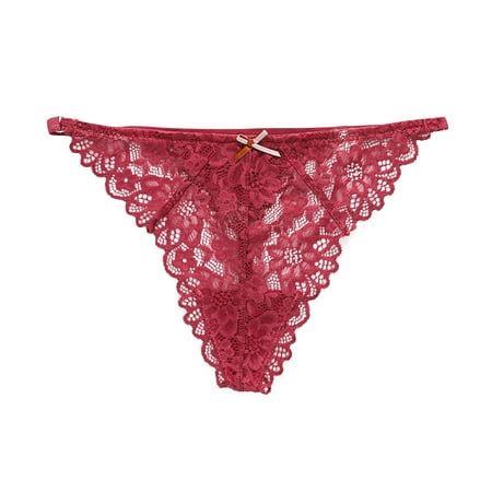 

DORKASM Thongs for Women Low Waist Womens See Through Lace Low Rise Panties Underwear Red M