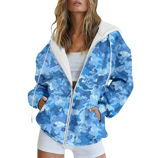 WZXFASHION Women'S Fashionable And Simple Zipper Hooded Drawstring Pocket Cardigan Sweatshirt Spring Savings Clearance zip hoodie