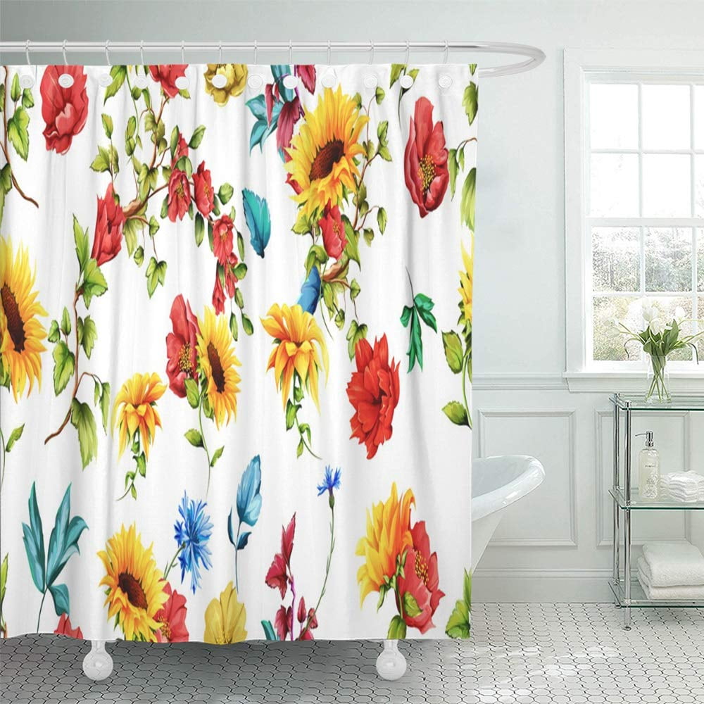 PKNMT Blue Wide of Sunflowers with Pomegranate Buds and Cornflowers on