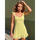 thumbnail image 5 of Vestido corto de verano para mujer, color liso, ribete de encaje, mangas acampanadas, escote en V, corte en A., 5 of 9