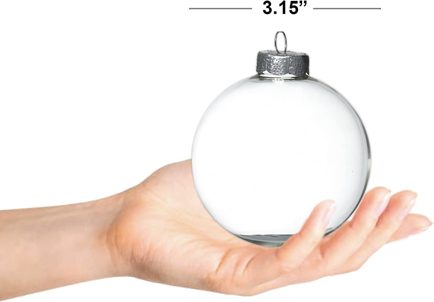 4E's Novelty 12 Pack 3.15 Inch Glass Christmas Ornament Balls - Large 80mm Fillable Clear Ornaments for Crafts Silver Ribbon for Christmas Decor