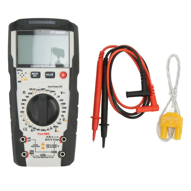 DT-8908D Industrial-Grade Digital Multimeter: 6000-Digit LCD Backlit Display with Bar Graph, IP67 Waterproof/Dustproof, Overload Protection, True RMS AC Measurement, 1000V AC/DC Voltage, 20A Current,