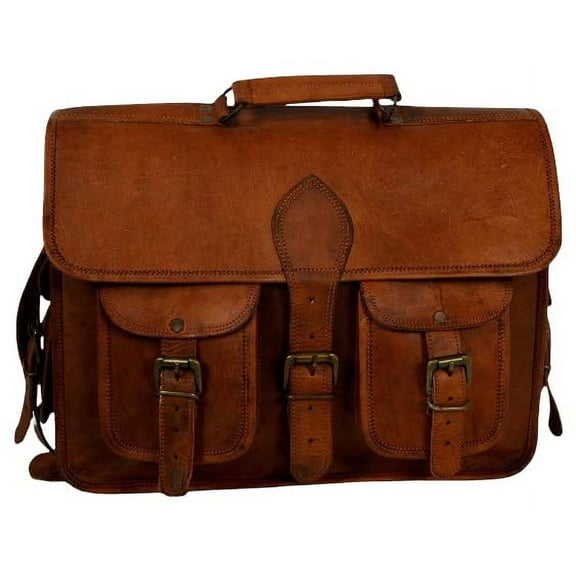 SHAKUN LEATHER JOURNAL Brown 100% Leather Messenger Bag for Laptop Handmade Briefcase Satchel Mens Crossbody Laptop Bag (11x15x5 Inches)
