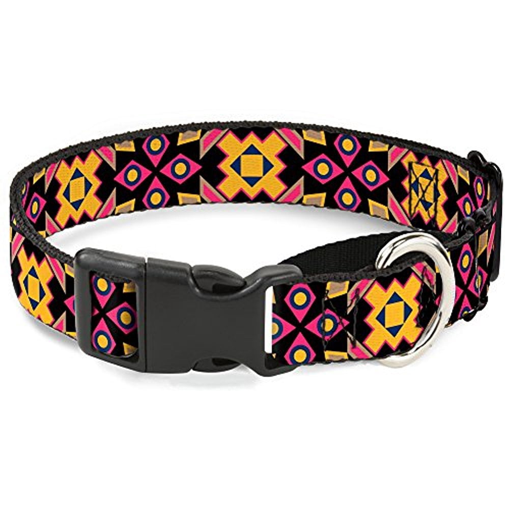 Buckle-Down Geometric Sunburst Black Pink Yellowith Blue Martingale Dog Collar