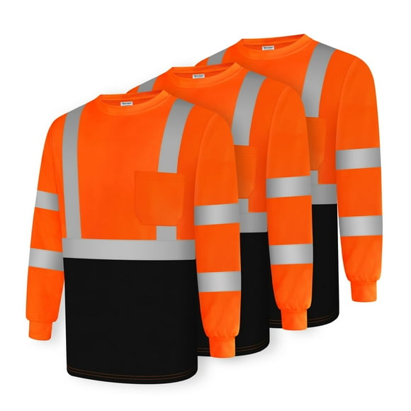 Uno Mejor High Visibility Shirts for Men Class 3 Hi Vis Reflective Safety Construction Shirts for Men Women, Long Sleeve Work Shirts with Black Bottom, Meet ANSI, Durable