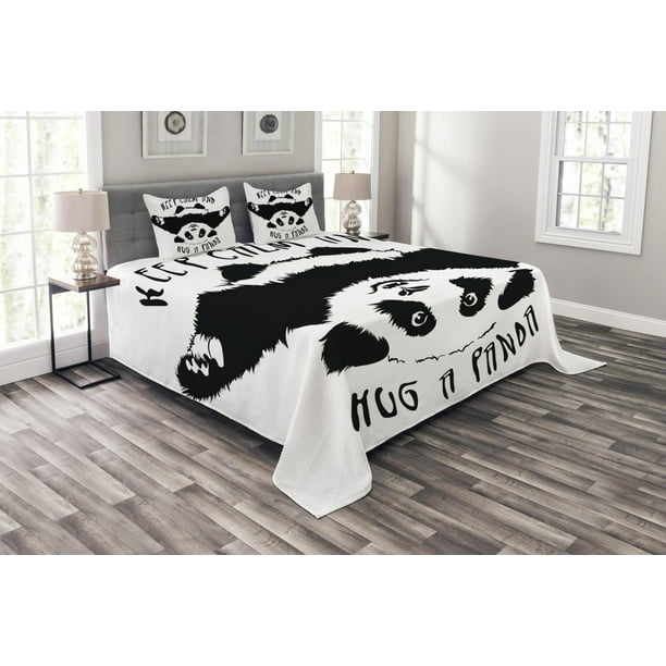 Black And White Bedspread Set Funny Animal Mascot Keep Calm And