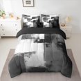 thumbnail image 3 of Manfei Modern Abstract Ombre 7-Piece Bedding Comforter Set, Black Grey Rectangle Square King Bedding Sets, Teens Kids Adult Reversible Bed Sheets, Luxury Bedroom Decor, 3 of 8
