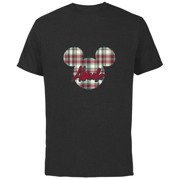 Disney Mickey Mouse Christmas Holiday Plaid for Abuelo - Short Sleeve Cotton T-Shirt for Adults - Customized-Black