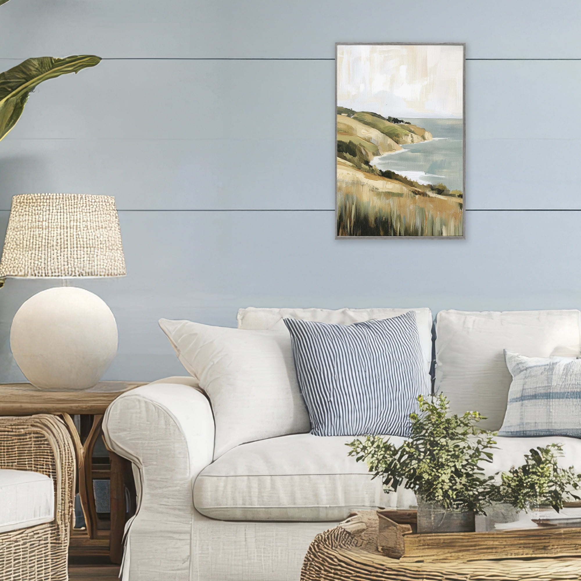 Stupell Industries Serene Cliff Coast Landscape Gray Framed Giclee Art, design by Petal Prints Design