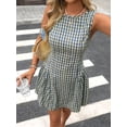 thumbnail image 6 of Blue Gingham Sleeveless Waist-Cinch Fit & Flare Dress For Women Summer Casual, 6 of 8