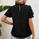 thumbnail image 5 of Blusa de jacquard de manga corta de doble capa de color puro suelta con cuello redondo para mujer para uso diario Negro S, 5 of 7