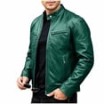 thumbnail image 2 of SGFCWSX Men's Lightweight Jacket Regular Fit Faux Leather Full Zip Stand Collar Moto Jackets with Pockets Army Green Size L, 2 of 9