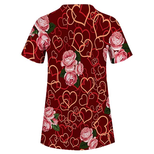 Moda mujer cuello pico casual manga corta impreso bolsillos damas tops blusa Pompotops hkajfhjk458237