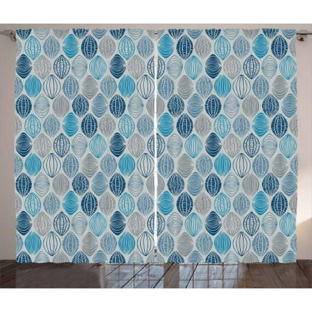 Navy Blue And Gray Bedroom Ideas Grey Blue Curtains 2 Panels Set, Ethnic Round Shapes with Swirls Scale and Stripes Ornamental Motifs, Window Drapes for Living Room Bedroom, 108W X 108L Inches, Grey Pale Blue Navy Blue, by Ambesonne ()