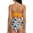thumbnail image 2 of Women Two Piece Swimsuits High Waisted Ruffle Flounce Bikini V Neck Tummy Control Bathing Suit Yellow Floral (L, 2 of 5