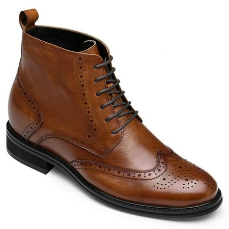 

CMR CHAMARIPA Men s Classic Casual Boots Invisible Height Increasing Elevator Boots Brown Leather 2.76