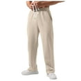 thumbnail image 3 of JTieacloth Drawstring Pants for Men Mens Casual Waist Color Sports Hat Woven Pocket Solid Color Pocket Leather Label Thin Fleece Sweatpants Beige, 3 of 6