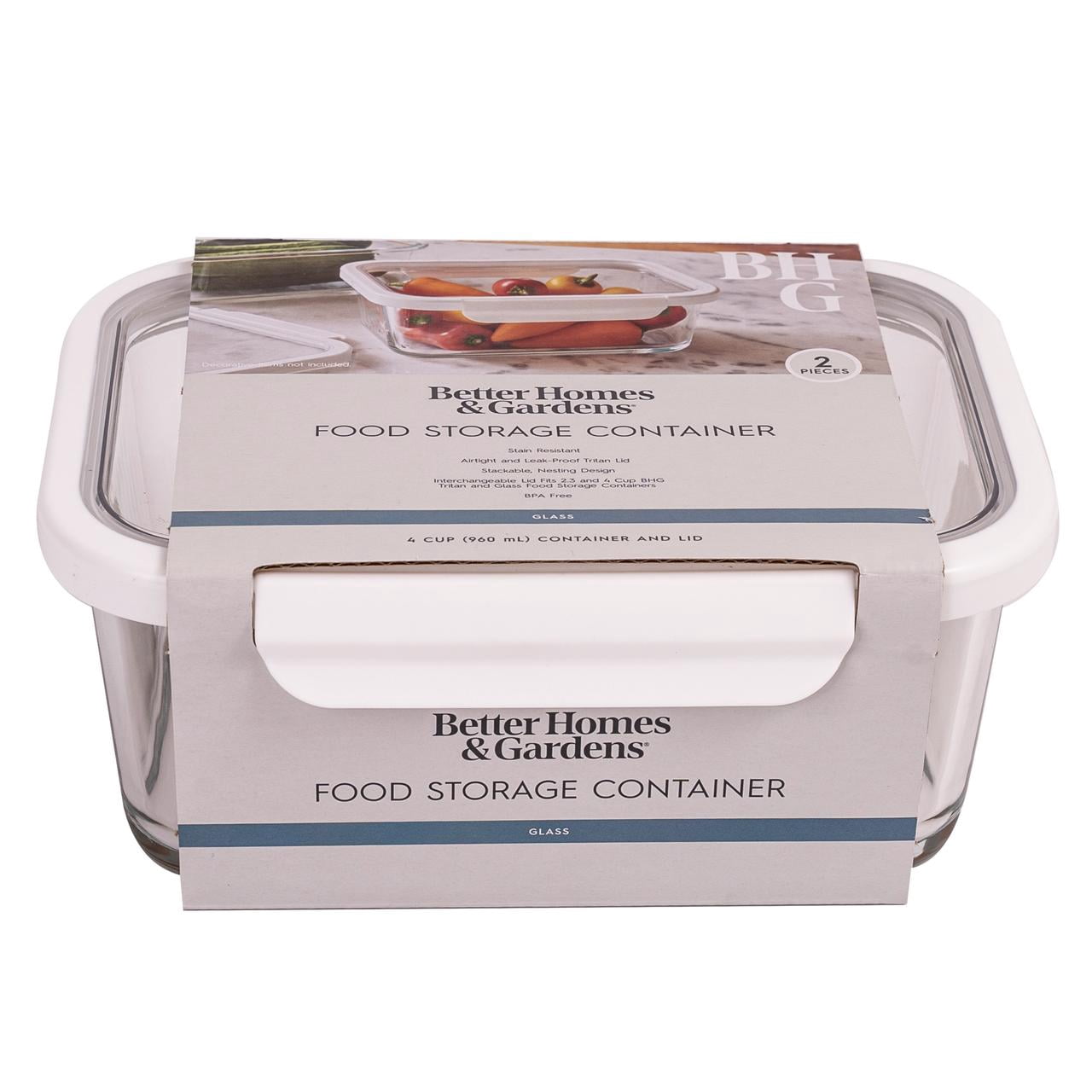 Better Homes & Gardens 2 Pieces 4 Cup Rectangle Glass Food Storage Container with Tritan Lid, Set of 1, 2 Pieces