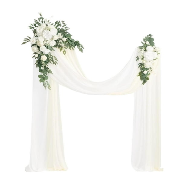 Arco de boda con flores y cortinas para decoración, hermosas flores artificiales, para fiestas, vacaciones, bodas y más.
