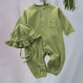 thumbnail image 2 of Coerni Girls Boys Linen Cotton Romper Button-Down Baby Girl Summer Clothes with Ruffled Bonnet Hat Unisex Photoshoot Outfits, 2 of 6