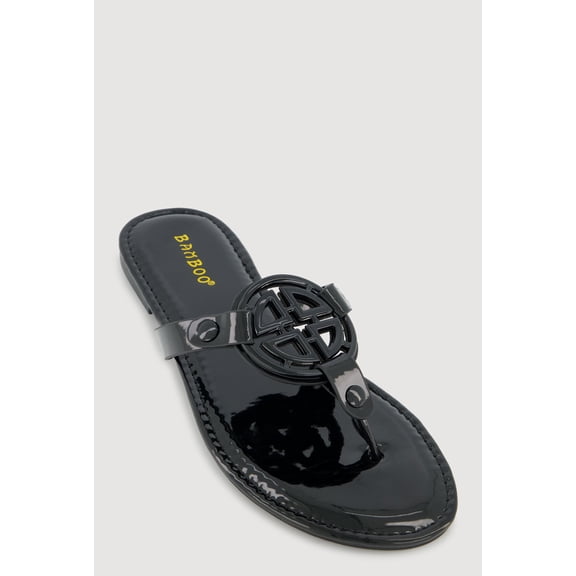 Women's Metallic Geometric Pendant Studded Thong Sandals