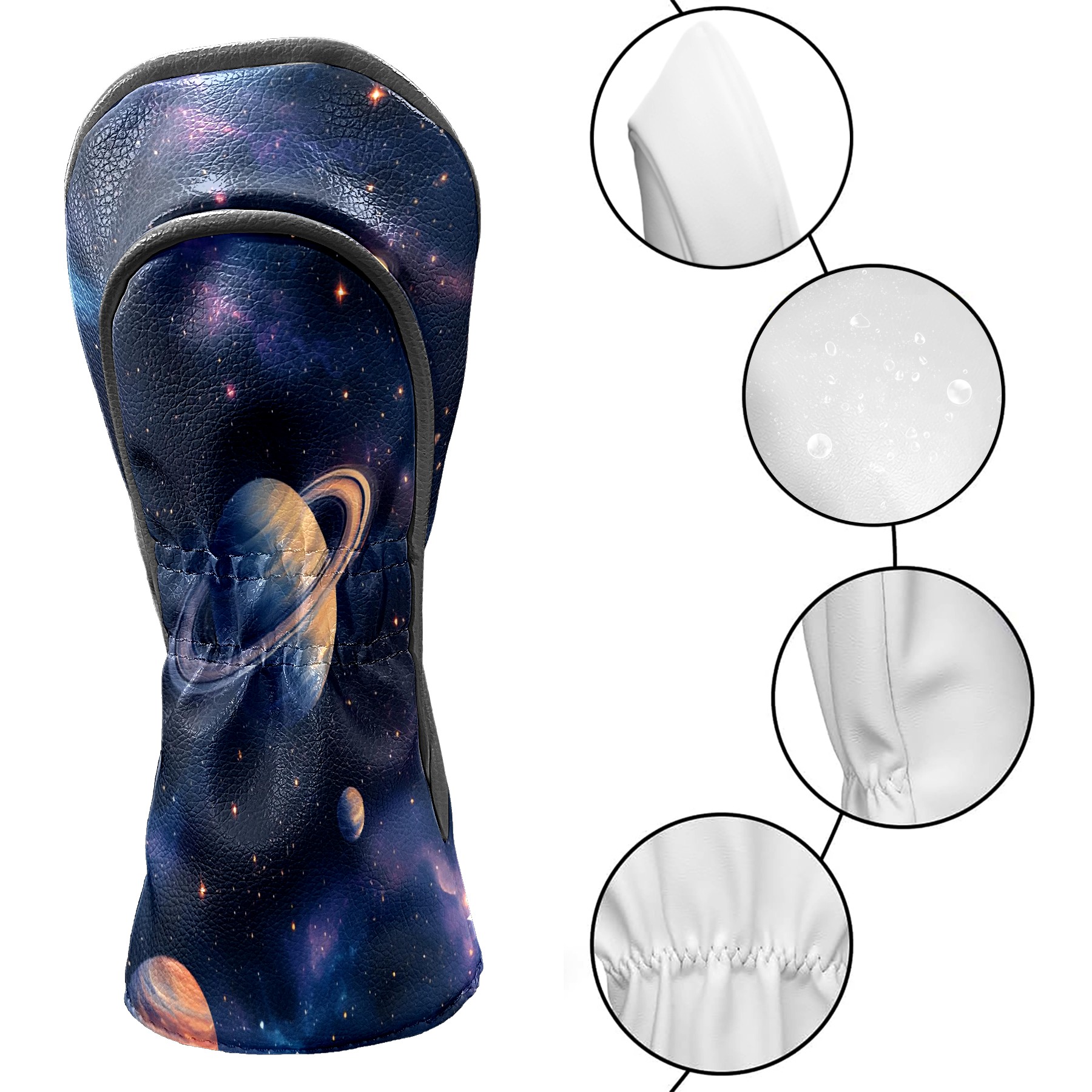 Golf Club Covers, Dark Blue Celestial Planets Premium PU Leather Driver Hybrid Putter Head Covers with Velvet Lining, Waterproof Golf Gifts for Men Women