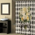 thumbnail image 2 of Fabric Shower Curtain, Hello Spring White Rose Black Plaid Bathroom Curtain with 12 Hooks Waterproof No Bad Odor Machine Washable Bath Curtains for Bathroom, Spa Room, Background Cloth, 60"x72", 2 of 6