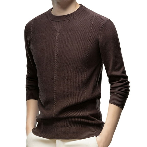 GBSYEWXS Pullover Sweater For Men Crew Neck Long Sleeve Casual Base Solid Color Coffee Sweaters