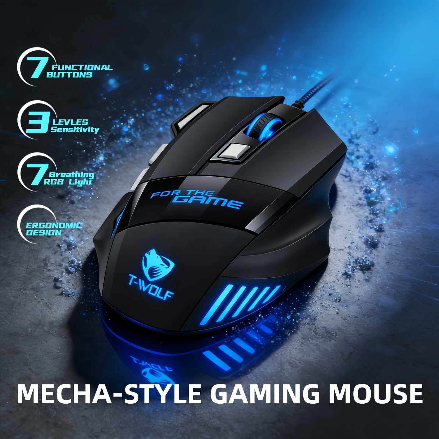 High-Performance Wired Gaming Mouse for PC/Laptop - Optical Sensor, Adjustable DPI, RGB Lighting, Metal Base, 6 Buttons, Ambidextrous Design, Driver Support for Esports & Office