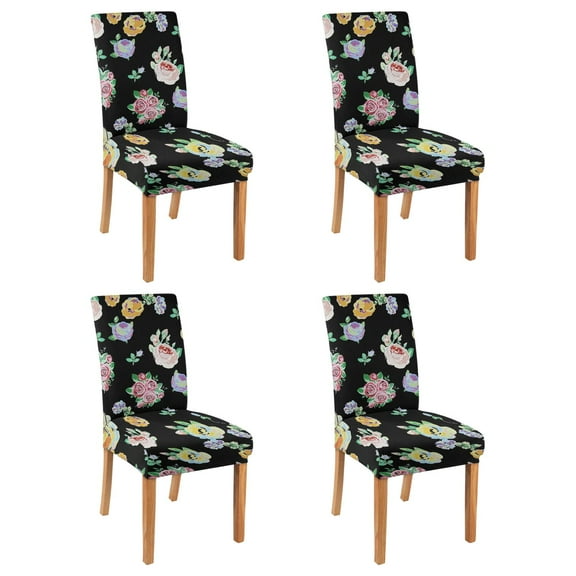 Romantic Peony Garden Autumn Leaves Dining Chair Covers 4 Pack Washable Polyester Stretch Slipcovers Removable Seat Protector for Country Decor