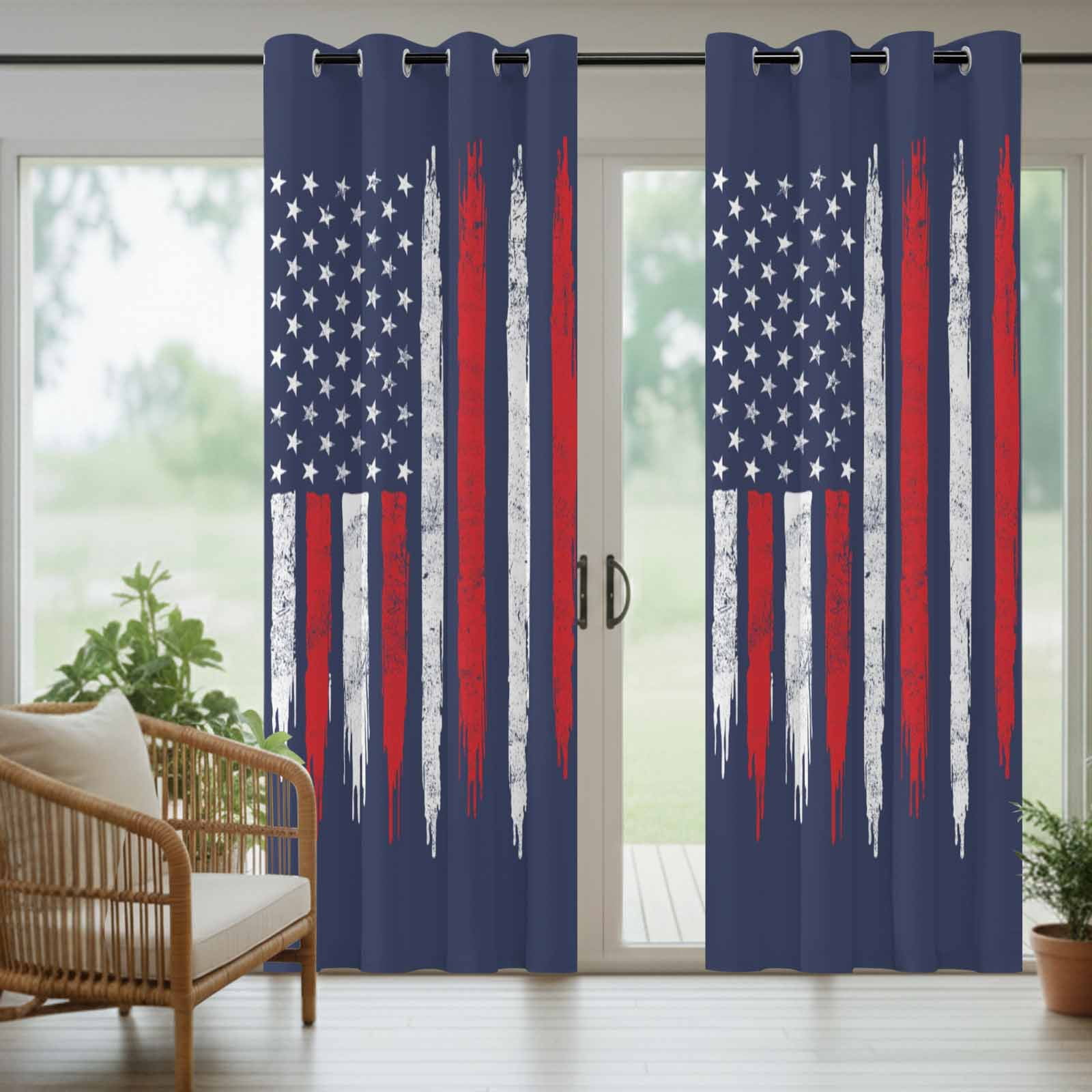 Independence Day Outdoor Curtains for Patio, USA Red White Star Stripes Blue Sunshade Privacy Drapes Grommet Waterproof Outside Curtains for Porch/Cabana/Balcony 54"x 108", 1 Panel