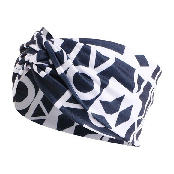Xingzhi Crocheted Headband Floral Print Colorful Sports Head Band Anti-slip Headwear High Elasticity Hairband for Yoga Black white 1Set